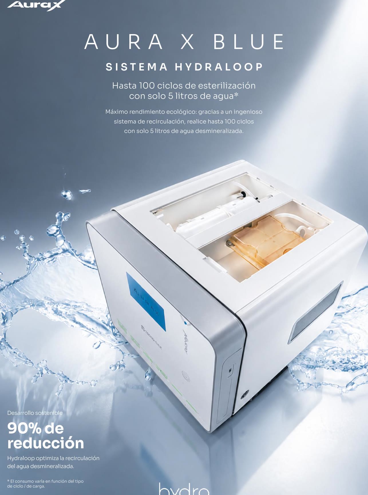 Sistema HydraLoop de recirculación de agua del autoclave Aura X